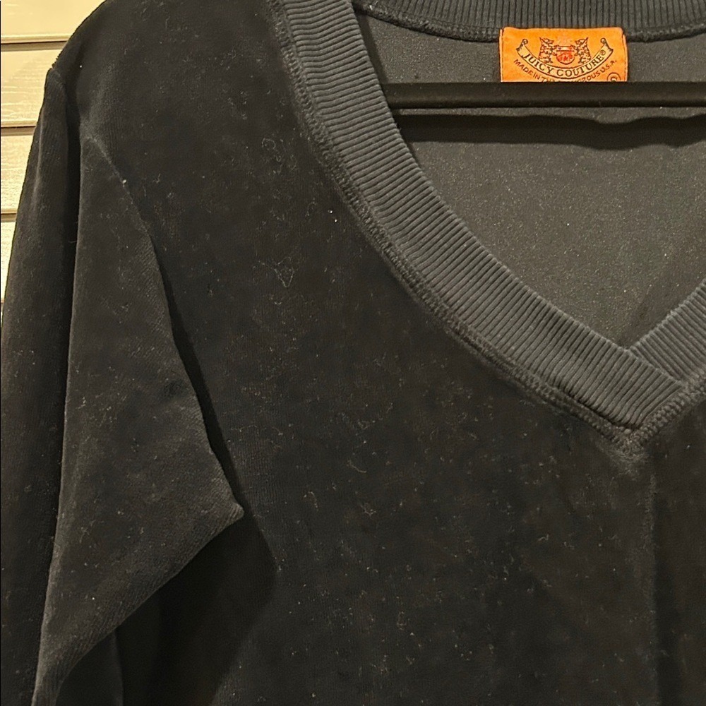 Vintage Y2K Juicy Couture Black Velvet V-Neck Sweater Size Small - Picture 7 of 8